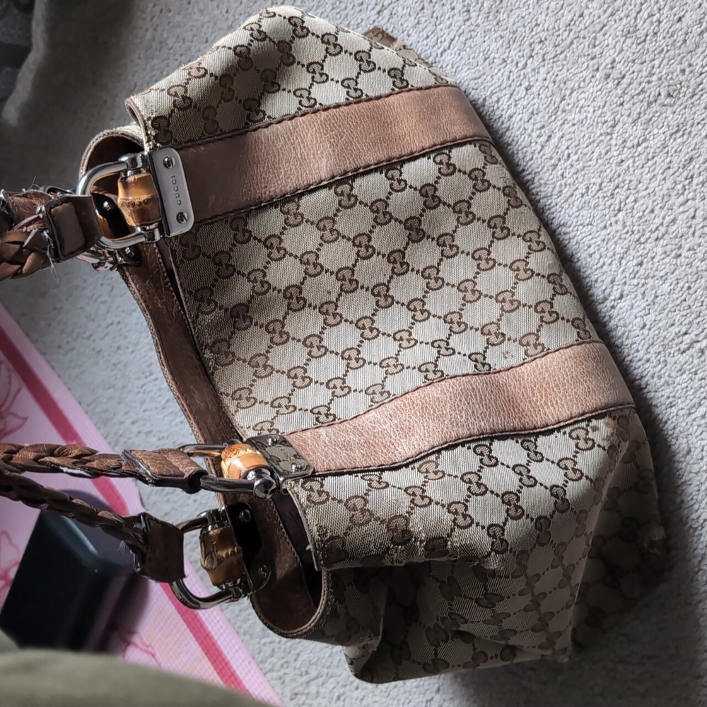 Authentic Gucci Tan Monogram Shoulder Bag